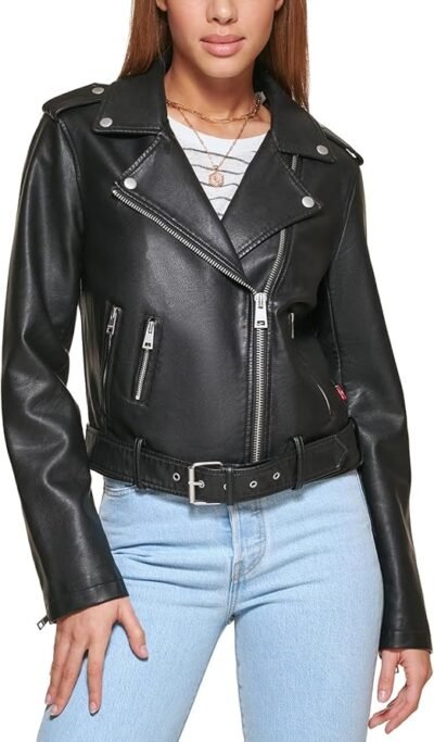 Levis Women's Belted Faux Leather Moto Jacket